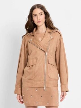 Future Collective Women’s Faux Suede Moto Jacket - Tan Size Medium NWT